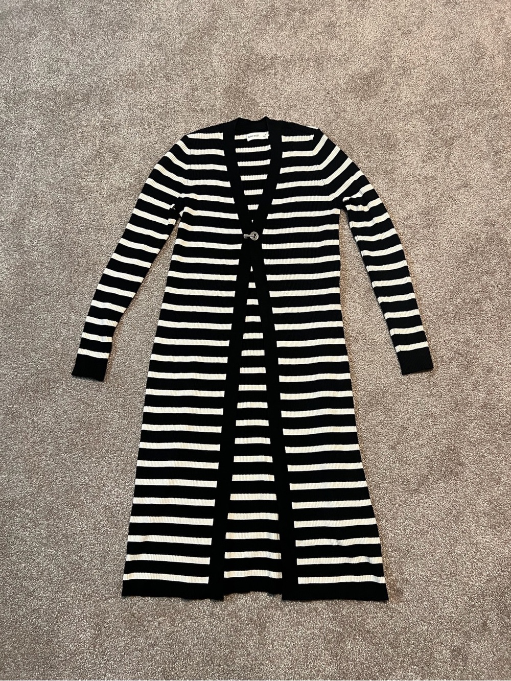 Nine West Black and White Striped Long Sleeve Knit Cardigan - Women’s Small